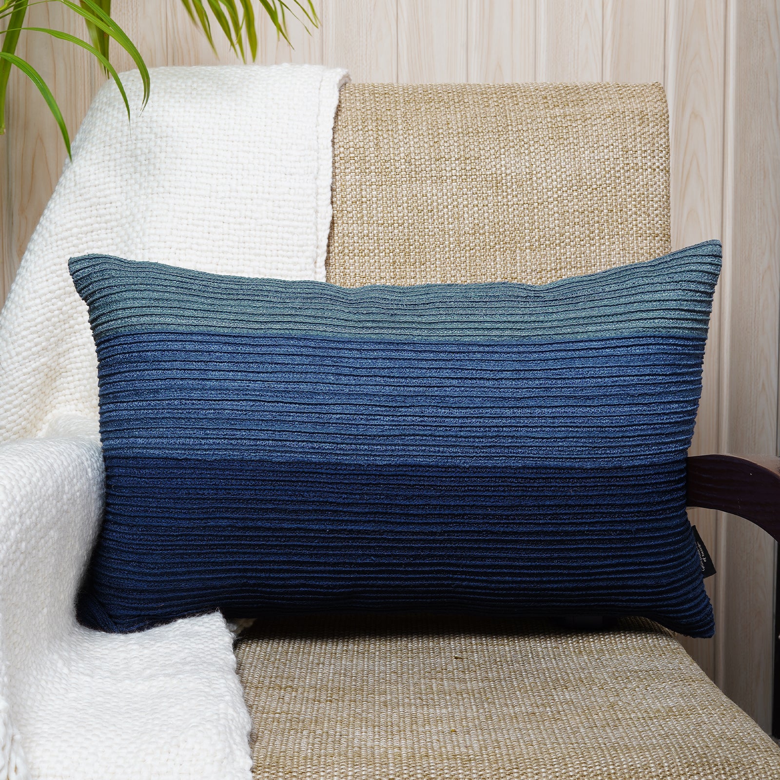 Rectangular cushion with pintuck embroidery ocean to deep sky blue - Azure Collection Dash & Twine